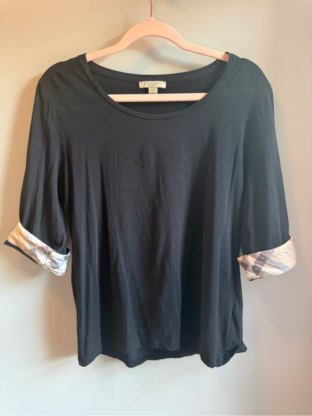 Burberry Brit Black Top with Signature Check Roll Cuff - XL